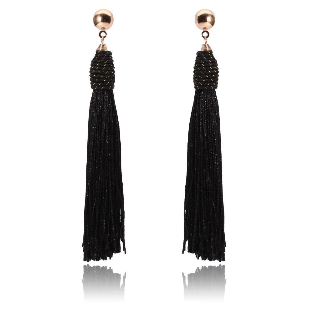 

2018 New Hot Tassel Drop Earrings Black vintage tassel earrings long earring Big Dangle Female