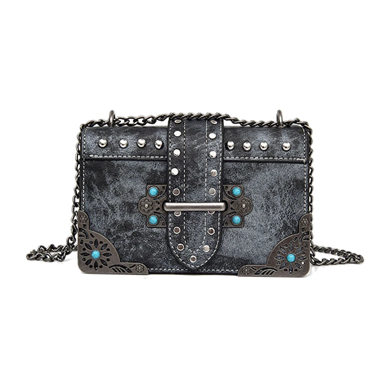 2019 Новинка весны и лета Для женщин ретро заклепки Crossbody мешок диких сумка цепь