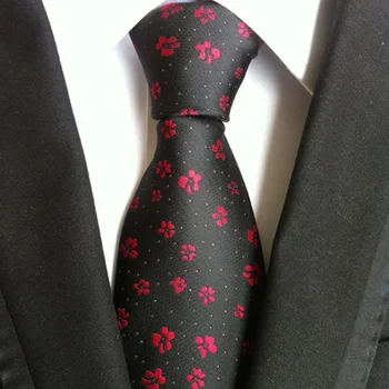 

Formal Tie Men's Traditional Necktie Black with Red Floral Dots Gravata