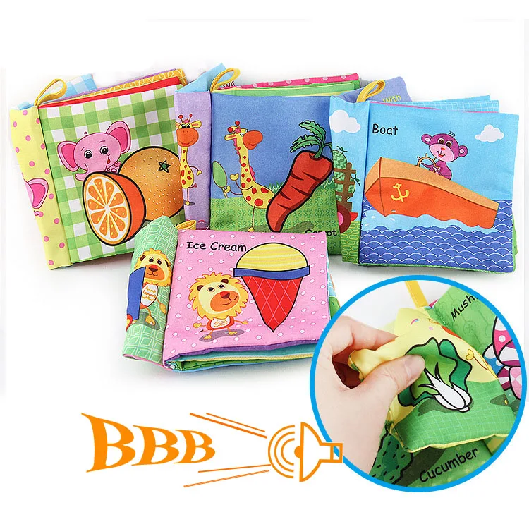 

3Pcs Make A Sound Early Educational Cloth Book Toys Tearproof Washable Nonwovens Fabrics Safety To Prevent Swallow Paper
