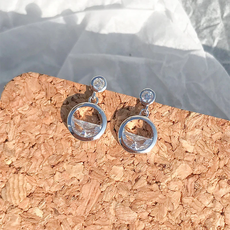 Новые серебряные полукруглые 3а циркониевые кристаллические модные серьги-гвоздики для женщин девушек 925 Свадебные ювелирные изделия