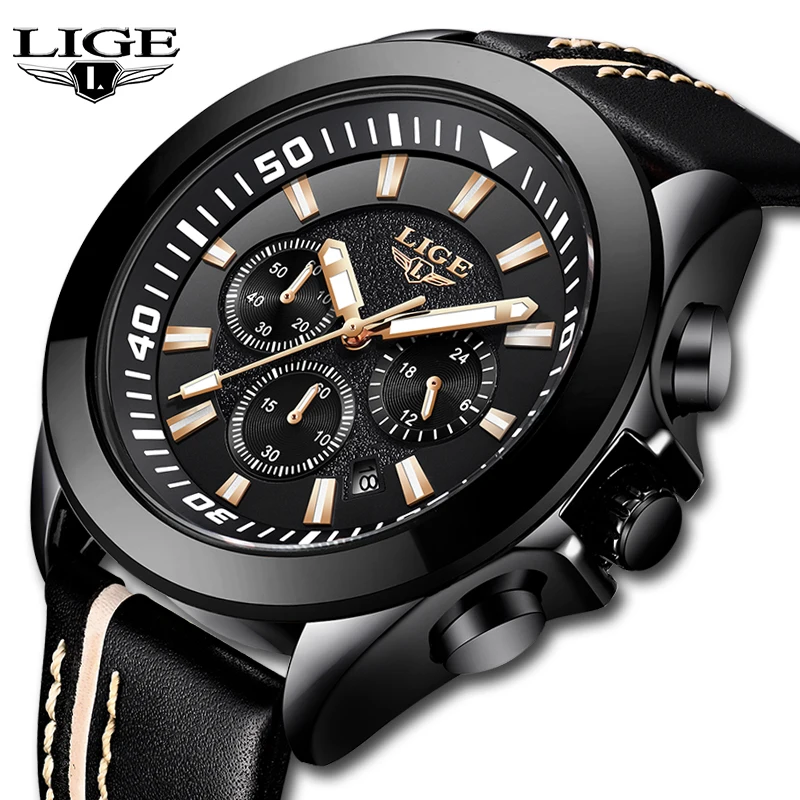 

2018 LIGE Men Watch Male Leather Automatic Date Quartz Watches Mens Top Luxury Brand Waterproof Sports Clock Relogio Masculino