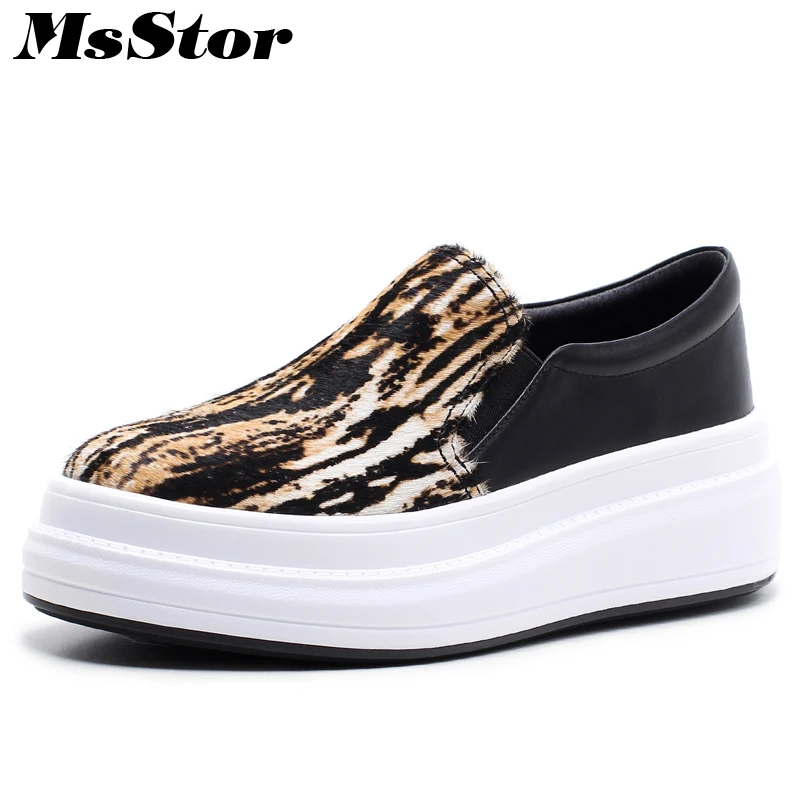 

MsStor Round Toe Horse Hair Women Flats Casual Fashion Ladies Flat Loafers Shoes 2018 Spring Leopard Grain Women's Flat Shoes