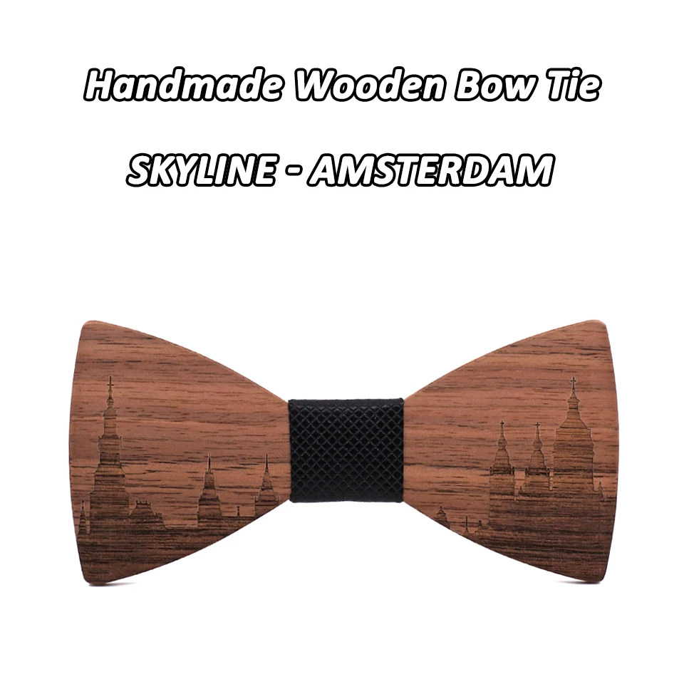 Деревянный галстук-бабочка для мужчин, мужской свадебный галстук, Польша, WARSAW Skyline, тяга к дереву, бабочка на шею, галстук-бабочка, галстуки для мужчин - Цвет: AMSTERDAM