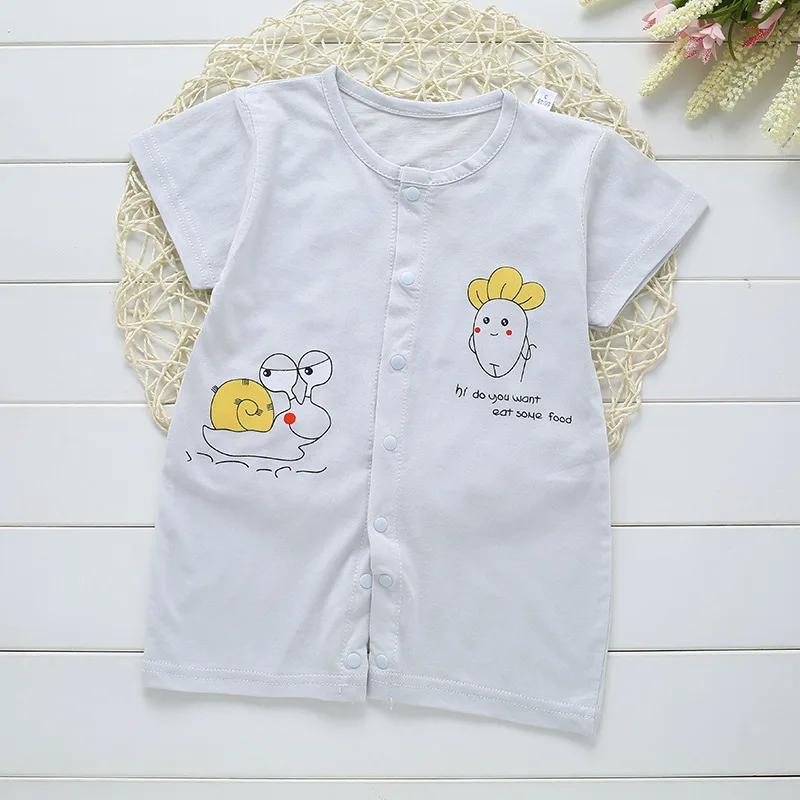 

Infant Rompers Short-Sleeves O-Neck Buttons-Up 100% Cotton Summer Rompers One-Piece Clothes 6-12 Months