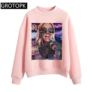 

Grunge Black Poppin Girl Print Women Fashion Clothing Vintage Long Sleeve Causal Hoodies Tops Harajuku Tumblr Women Sweatshirt