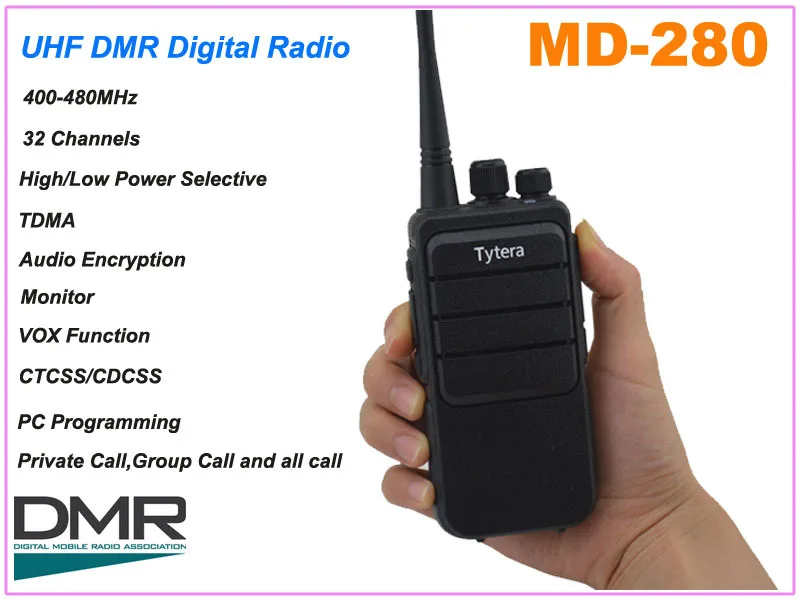 

TYT Tytera MD-280 UHF 400-480MHz DMR Digital Portable Two-way Radio/Walkie Talkie/Transceiver