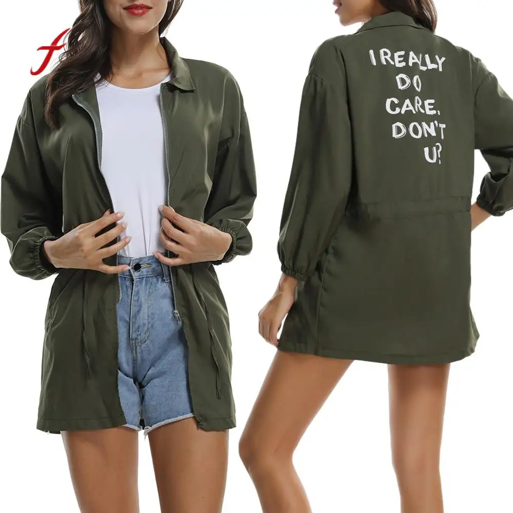 

Feitong Loose Long Jacket Female Coat Women Spring And Autumn New Plus size Letter Print Kimono Jacket Cardigan Tops /PY