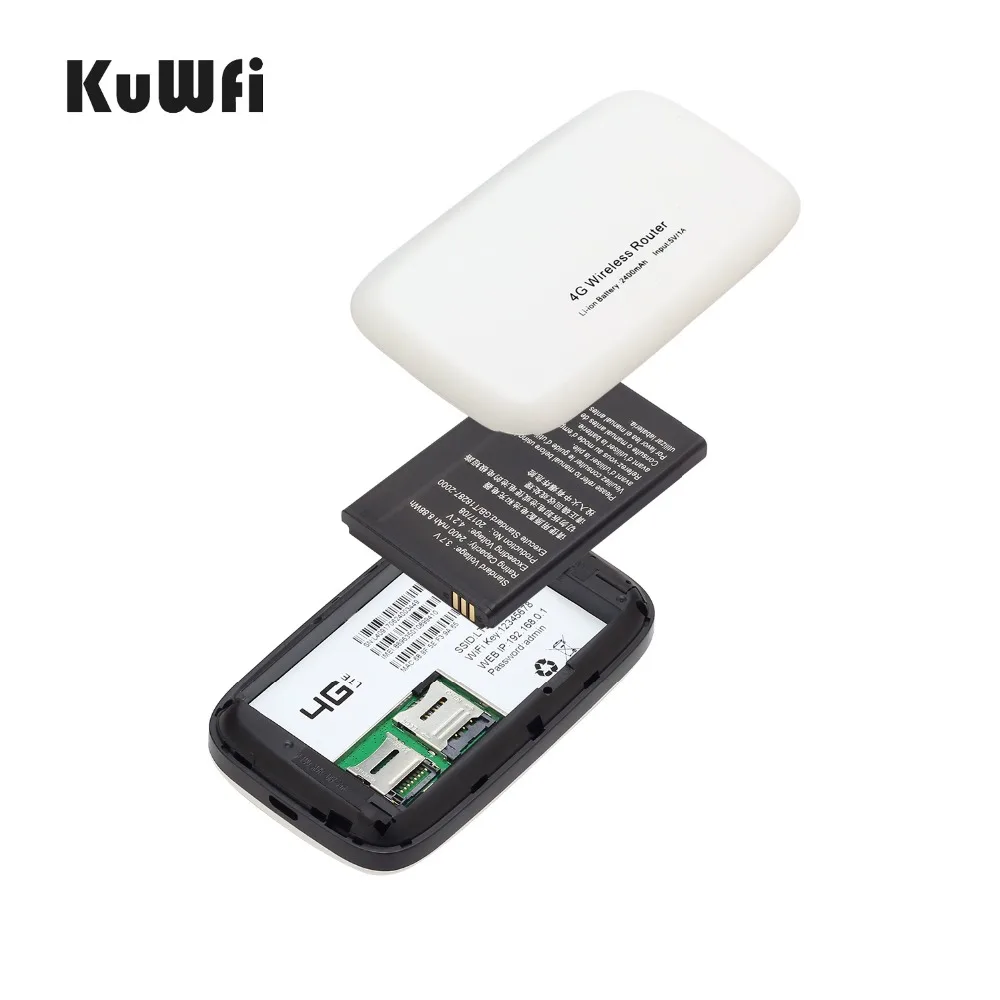 KuWfi разблокированный 150 Мбит/с 3G 4G LTE Wifi роутер мобильный Wifi точка доступа 2400 мАч батарея со слотом для sim-карты ЖК-дисплей до 10 пользователей