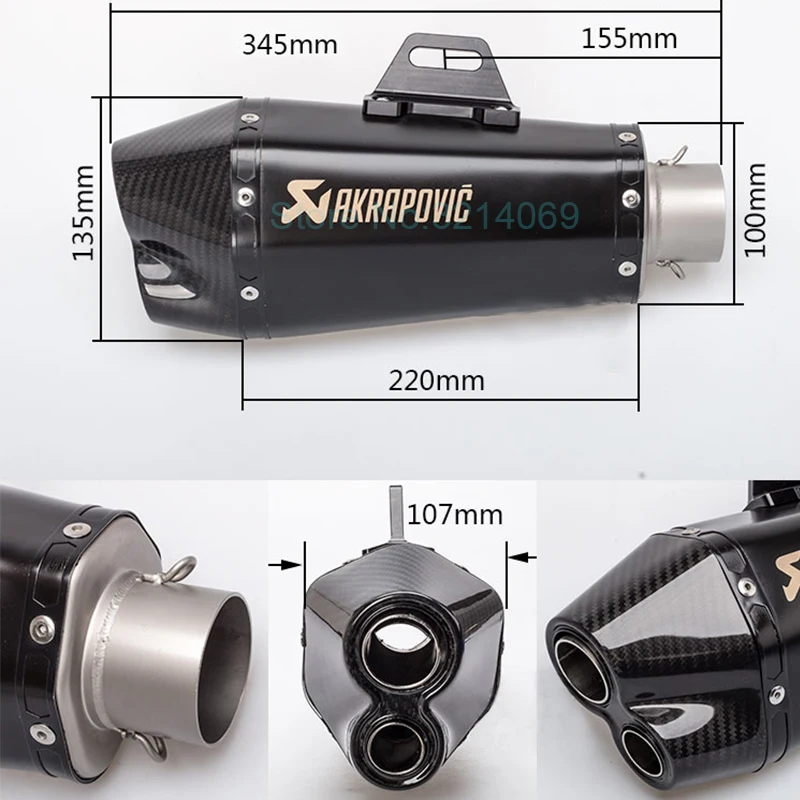 Marcado láser Akrapovic de la motocicleta Dual narices punta tubo silenciador de Escape Universal escapar Moto Silenciador para Z900 CBR650 GSXR750