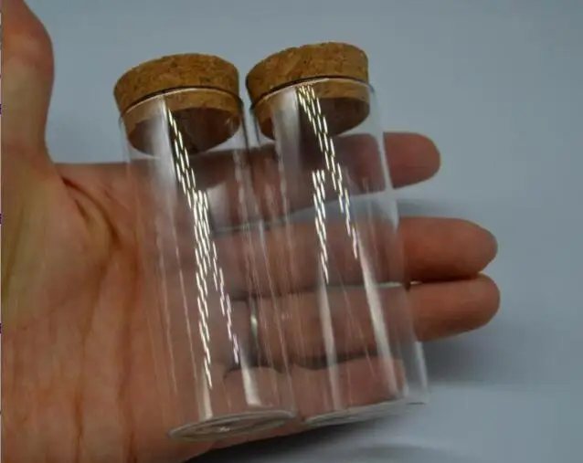 100pcs 30*75mm Glass Small Clear Cork Bottle test tube Mini Vial For Wedding Holiday Decoration Wooden Lid Empty Pot Sample Jars 2