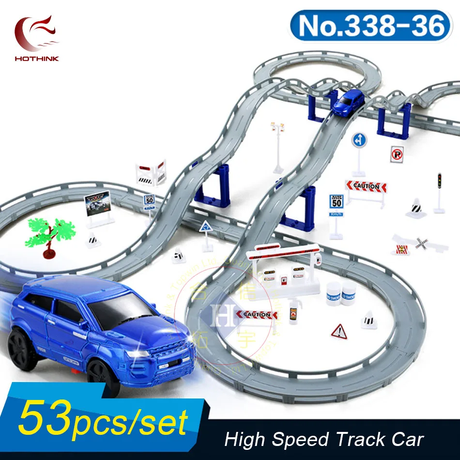 Hothink 53 шт/setElectric Rail Track Car Train Model Bridge Railway Highway Overpass Racing Road Toy Building наборы для детей |