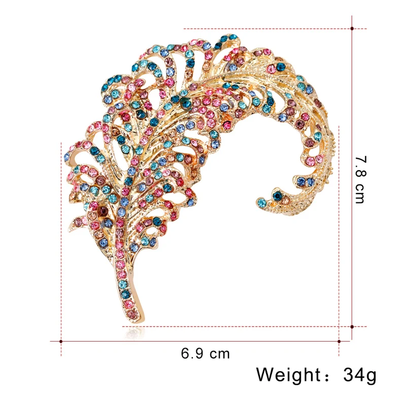 Роскошные Стразы, красочные хрустальные перья, брошь, листья, булавки и броши для женской одежды, ювелирные изделия, брошь, булавки для шарфа