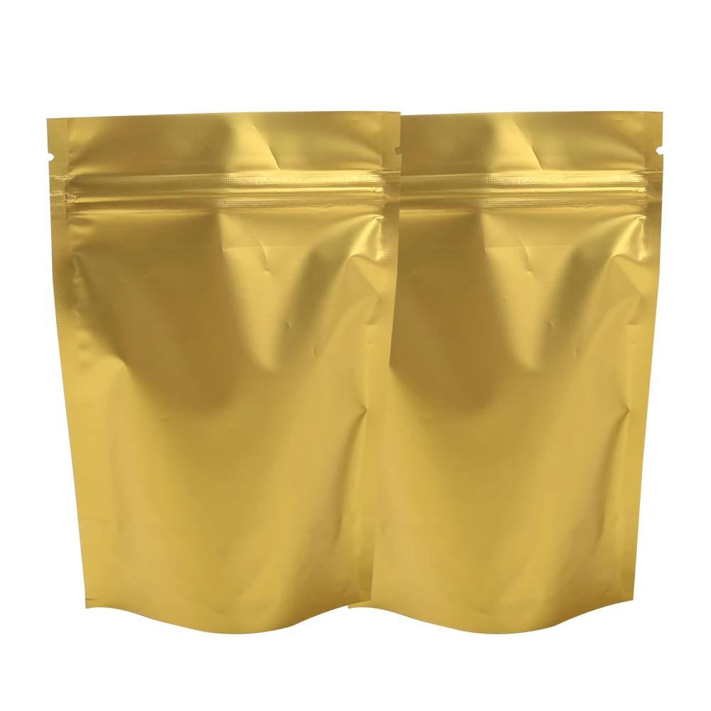 8.5x13cm (3.3x5.1") Gold color tear notch Metallic Mylar zip lock stand