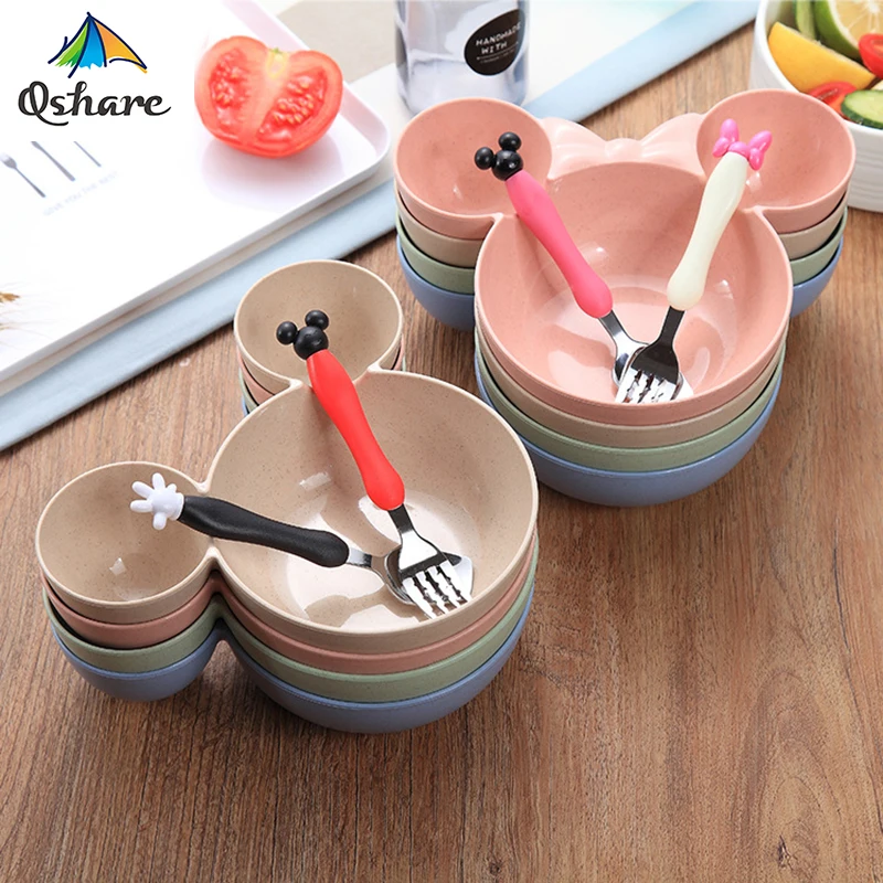 Qshare Bamboo 3PCS Baby Wheat Tableware Feeding Mickey Dishes Infant Bowl Kid Plate Food Feeding Dinnerware Set for Children Qshare Bamboo 3PCS Baby Wheat Tableware Feeding Mickey Dishes Infant Bowl Kid Plate Food Feeding Dinnerware Set for Children