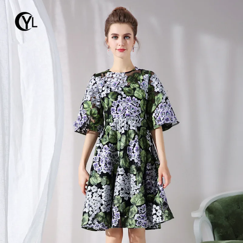 OUYALIN L XXXL 4XL 5XL Плюс Размер летнее платье 2018 женское полурасклешенное рукав с