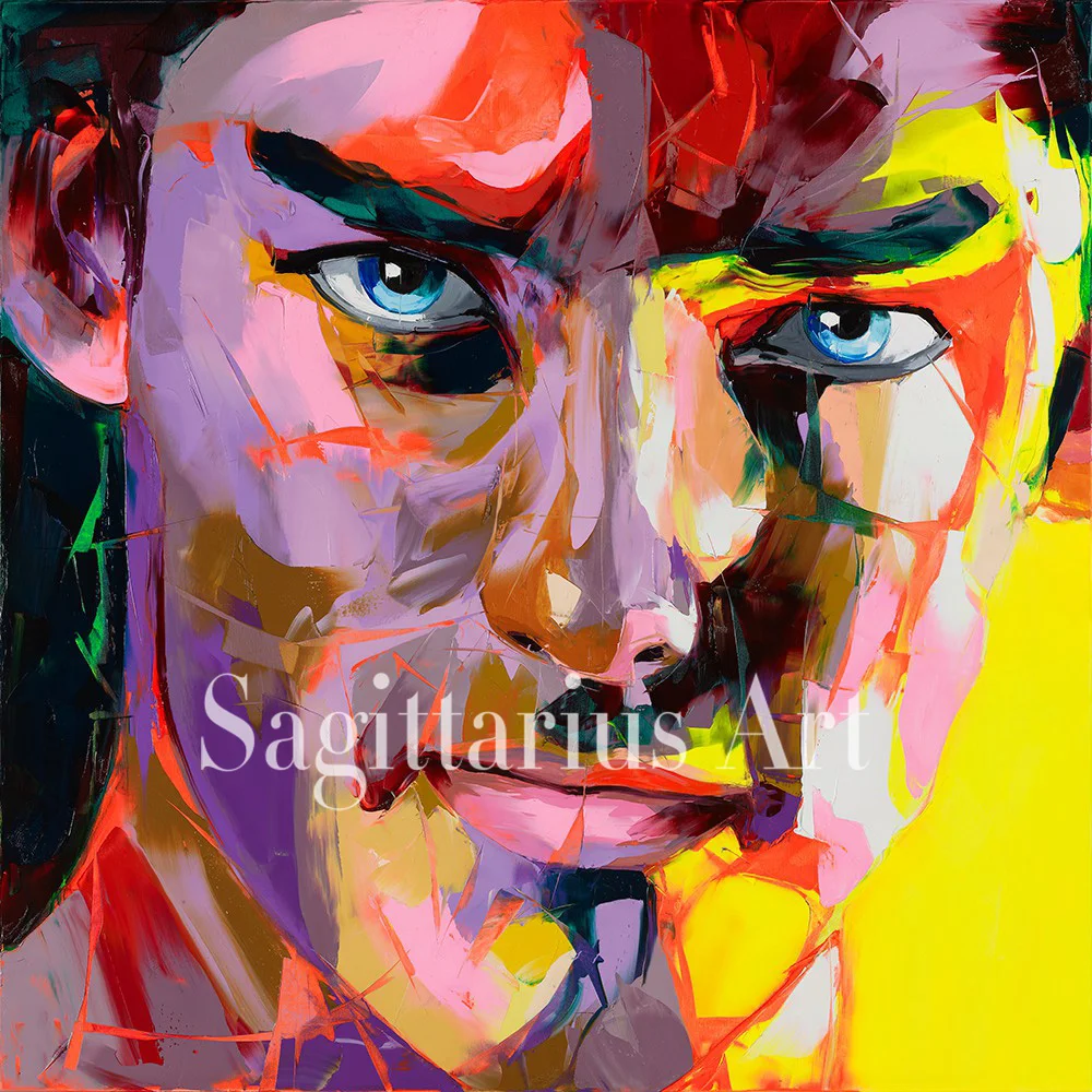 

Hand Painted Palette knife portrait Cool Face Louis from the Francoise Nielly Designer Oil painting canvas Wall Art Living Room