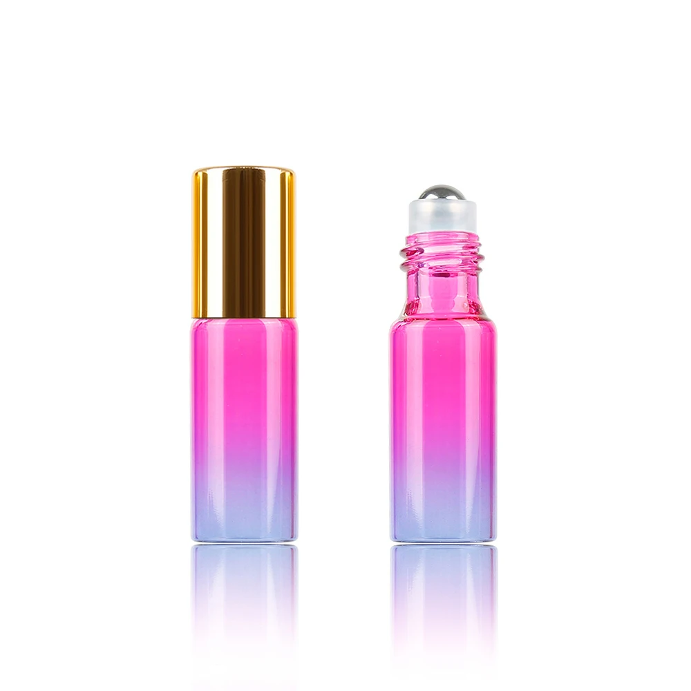 

2019 New Empty Perfume Bottle Roller Ball Bottle Durable for Travel Gradient Color Thick Glass Roll Small Size Drop shipping