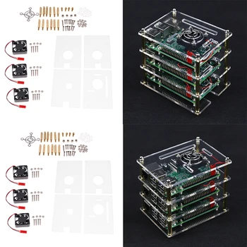 

2x Acrylic Stack Case Enclosure Open-Air Dog Bone + Fan for Raspberry pi 8Pcs Acrylic Sheet 6Pcs Cooling fan
