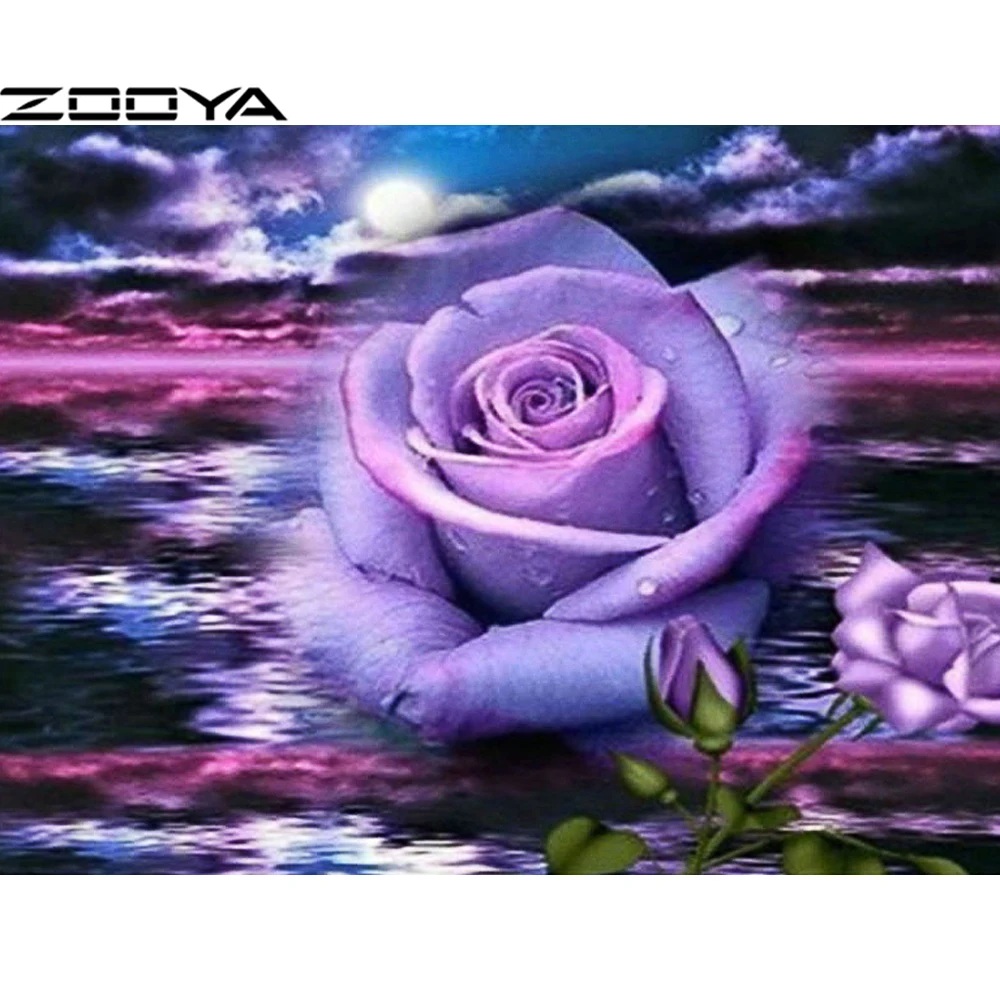 

Diamond Embroidery Sale Cross-Stitch Kits 5d DIY Diamond Painting Flower Fantasy Purple Rose Embroidered With Rhinestones R660