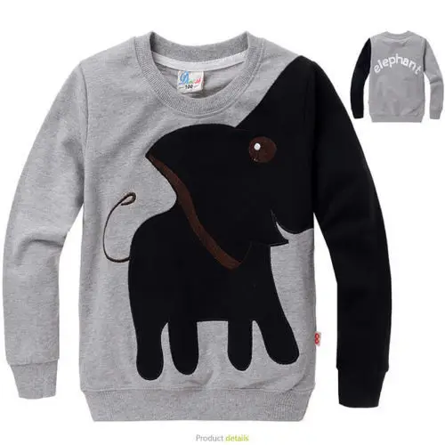 Детские топы с длинными рукавами для мальчиков черный цвет свитер с изображением слона футболка для детей 3–8 лет