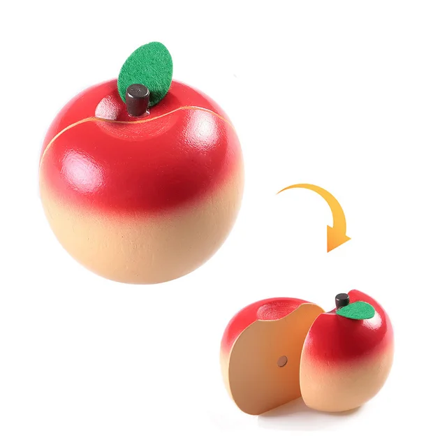 [Toy Woo] Wooden Cutting Kitchen Toy Pretend Play Fruit Vegetable Baby Educational Food Toys Children's Kitchen Play Gifts New apple