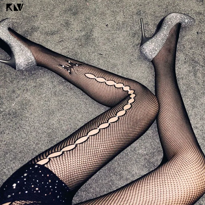 KLV сексуальные блестящие стразы с высокой талией колготки ажурные жаккардовые