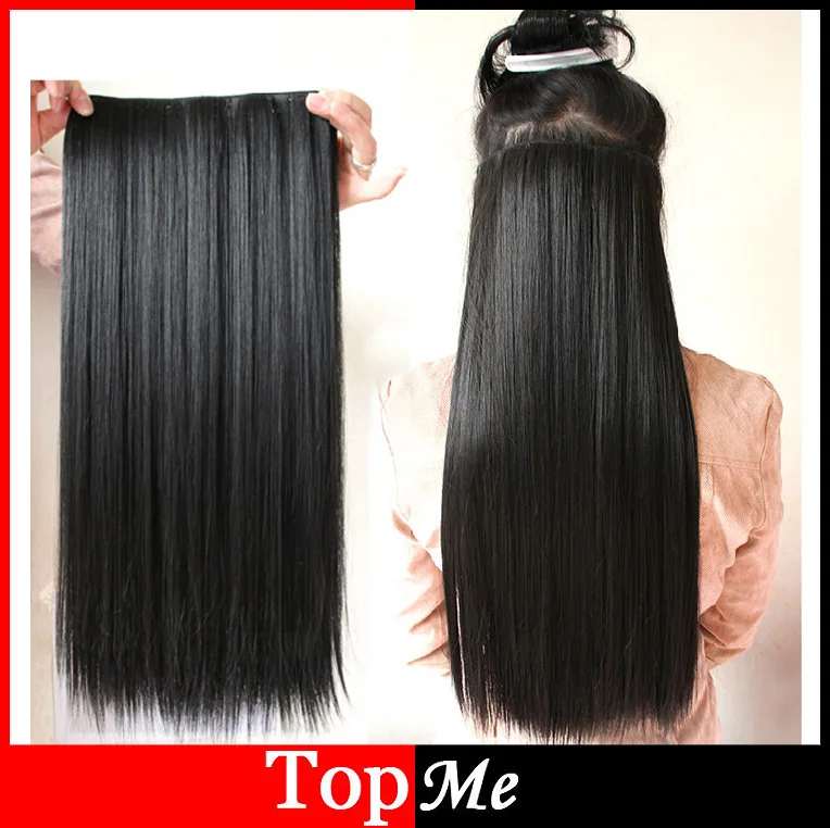 Women Hair Extension Black Blonde Straight 60cm Long High Tempreture
