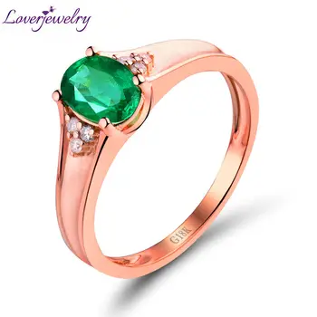 

LOVERJEWELRY Emerald Rings Oval 5x7mm Genuine Emerald Diamonds Ring Solid 18Kt/AU750 Rose Gold Ring Jewelry For Wommen Wedding