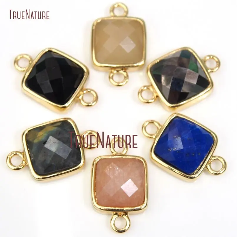 

Blue Rock, Labradorite, Sunstone, Yellow Sunstone, Onyx Connector Bezel Setting Gold Color Faceted Square Connector 10mm PC12595