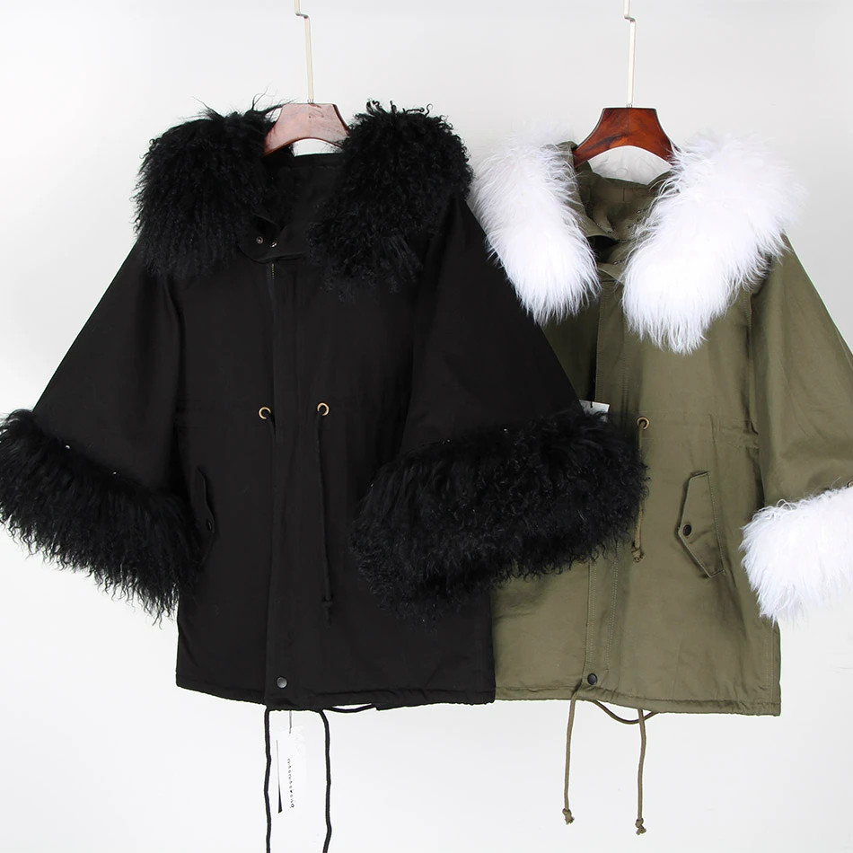 OFTBUY, зимняя женская куртка, пальто с натуральным мехом, парка с расклешенными рукавами, воротник из натурального меха монгольской овцы, капюшон, уличная верхняя одежда, роскошная