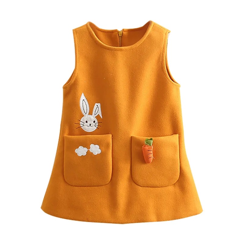 

Autumn 2018 Baby Girls Thick Warm Vest Blends Dress Rabbit Stereo Carrots in Pocket Elegant Kids Dresses for Girls 2-10 Years