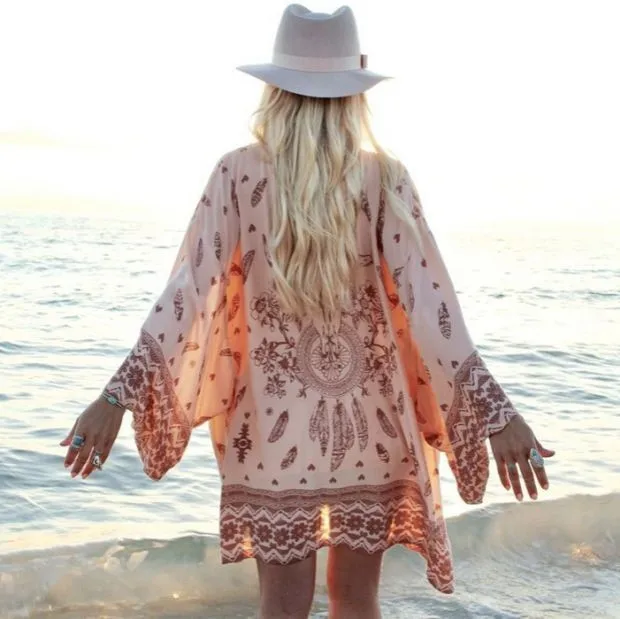 2018 Women Shirt Kimono Boho Cardigan Vintage Geometric Print Blouse Loose Shawl Cape Knits Bohemian Coat Jacket Two Color 2018 Women Shirt Kimono Boho Cardigan Vintage Geometric Print Blouse Loose Shawl Cape Knits Bohemian Coat Jacket Two Color