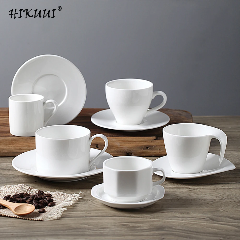 

Minimalist Life Coffee Cup Porcelain Cup & Saucers Pure White Afternoon Ceramic Tea Cups With Trays Drinkware