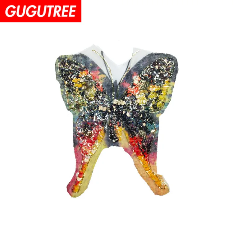 

GUGUTREE embroidery Sequins big butterfly patches animal patches badges applique patches for clothing ZM-67