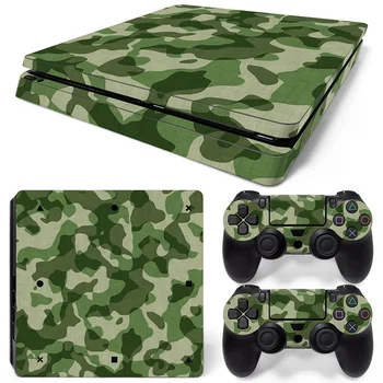 

for green camo skin for PS4 slim console and two controller covers man skin sticker decals #TN-P4Slim-0594