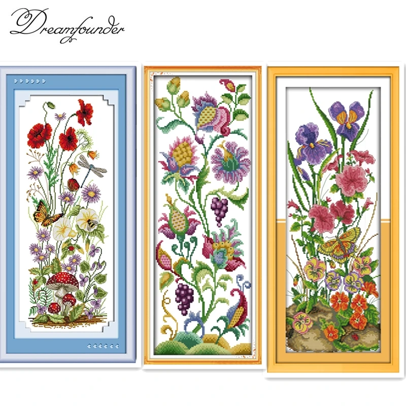 Abstract flowers cross stitch kit flower 14ct printed fabric canvas