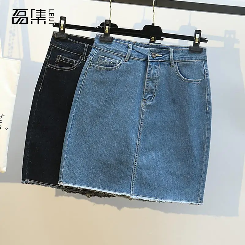 

Plus Size Fashion Midi Denim Skirt Women 2019 Summer Blue Jeans Skirt Female Button School Skirt