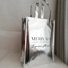 500 шт./лот перерабатываемые металлические Нетканые хозяйственные сумки лазерное ламинирование многоразовый тканевый изготовленный на заказ логотип печатные сумки