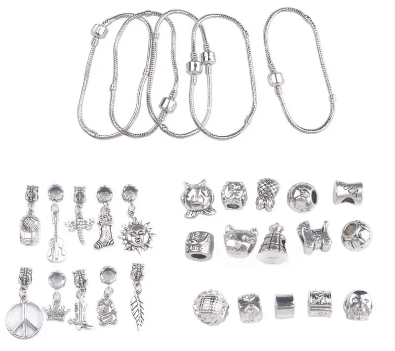 

2 Lots European Style Dangler Stopper Bead Charm Bracelets #91433