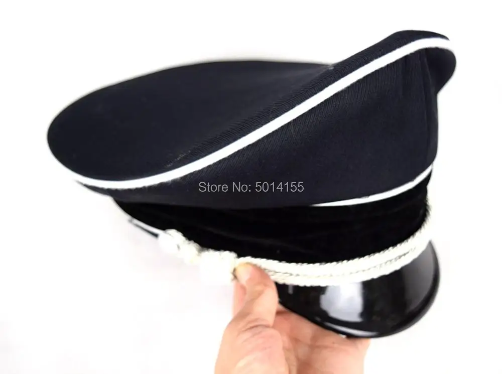 Реплика WW2 немецкая элита випкорд полицейский шляпа Кепка W белый подбородок трубы серебряный шнур черный