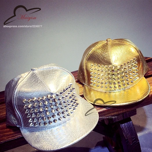

Bigbang Black leather Gold Silver Men Women Spike Studs Rivet Cap Baseball Hat Punk style Rock Hiphop jazz hat snapback cap