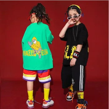 

Kid Stage wear Hip Hop Clothing Loose Hoodie Tops Cartoon Short pants for Girls Boys Dance Costume Wear Ballroom dancing Clothes
