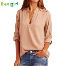 Активный очаровательный женский шифоновый однотонный блузка с вырезом и рукавом-пачкой уличная футболка Топы Блузка F21X18