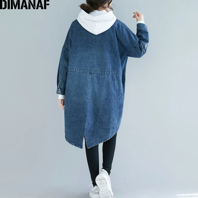 Женская куртка с длинным рукавом DIMANAF, свободная верхняя одежда из джинсовой ткани без отделки, повседневный кардиган большого размера на осень или зиму
