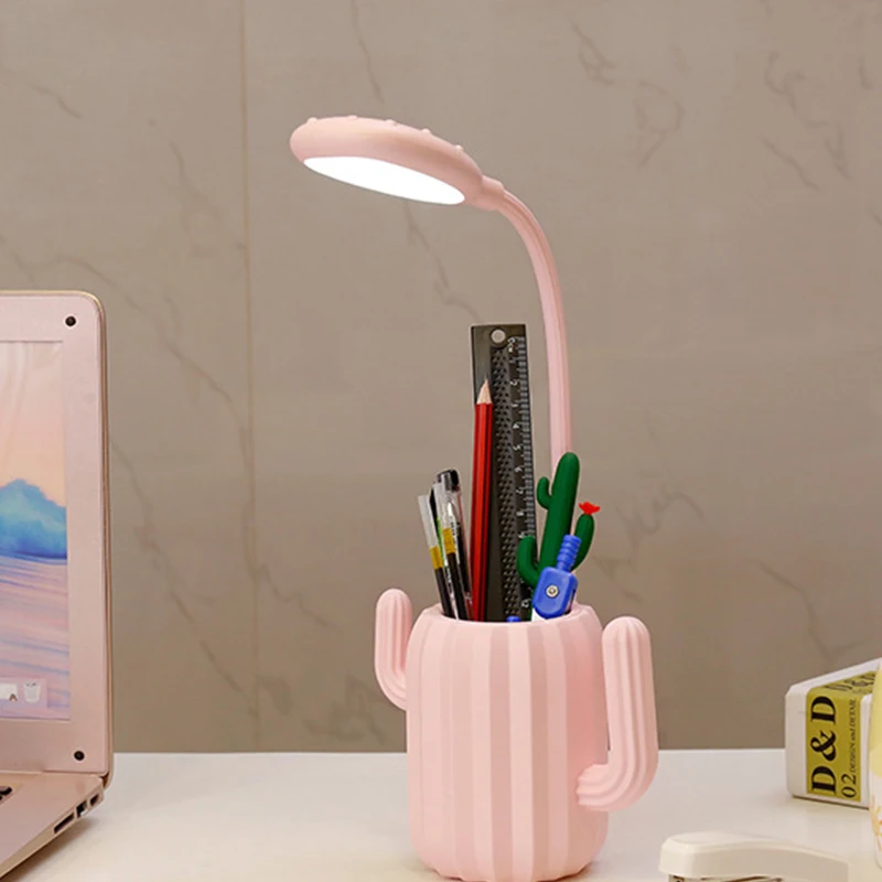 New Hot LED Cactus Desk Light Eye Protection Dimmable Lamp with Pen Holder for Office Reading