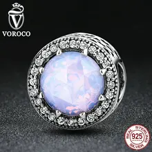 VOROCO 925 Sterling Silver Corazones Radiante, opalescente Pink Crystal & Clear CZ Fit Pandora Pulseras DIY Joyería de Moda S391