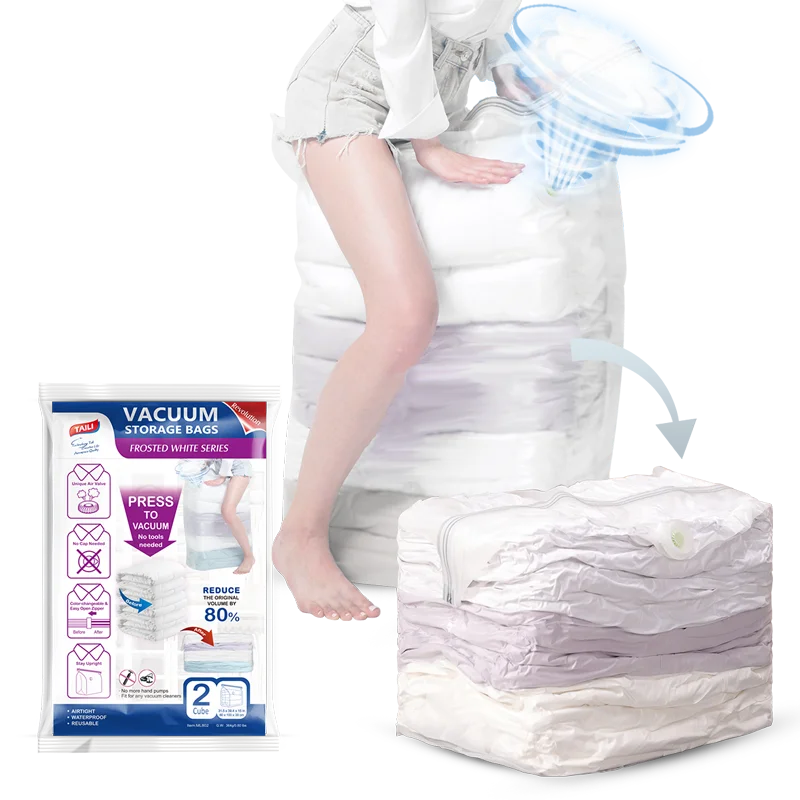 

TAILI Cube Vacuum Space Saver Bags No Vacuum&Pump Needed for Moving Travel Home Closet Organizing,Premium Clear Frosted Martial