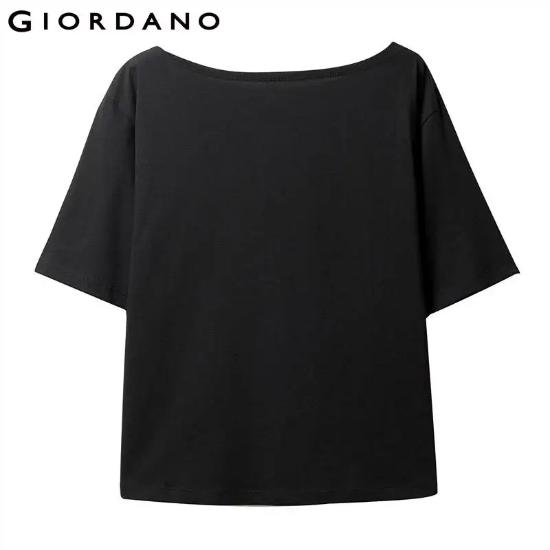 Giordano Для женщин футболка с вырезом лодочка Рубашка короткими рукавами свободный