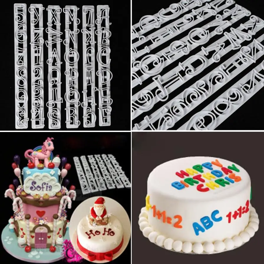 New 6 PCS Set Letters & Numbers Cake Shape Embossing Stencil Decoration